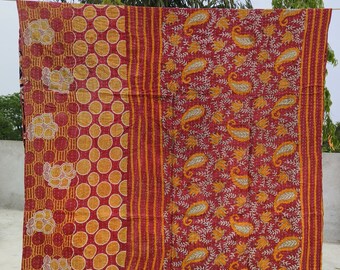 Edredón Kantha de algodón con estampado de flores, sábana vintage antigua india, colchas Gudri, manta de tamaño doble, regalos del Día de las Madres, regalos de Navidad