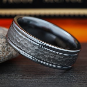 Bague martelée, alliance pour homme, alliance martelée en tungstène, bagues pour lui, bague pour homme, alliance martelée, bague d'anniversaire pour homme