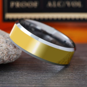 Gold Tungsten Wedding Band, Mens Wedding Band, Wedding Ring Men, Brushed Tungsten Carbide Ring, Anniversary Ring for Him, Mens Ring