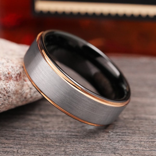 Mens Wedding Band, Rose Gold Tungsten Wedding Band, Tungsten Ring Men, Tungsten Carbide Ring, Womens Wedding Band, Anniversary