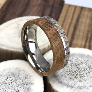 Whisky Fass Ring: Hirschgeweih Inlay, Titan Herren Ehering
