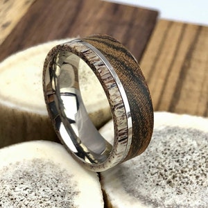 Wood Antler Ring: Bocote Wood & Titanium Wedding Band