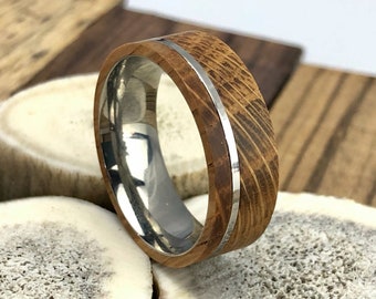 Whiskey Barrel Wood Ring: Titanium Mens Wedding Band