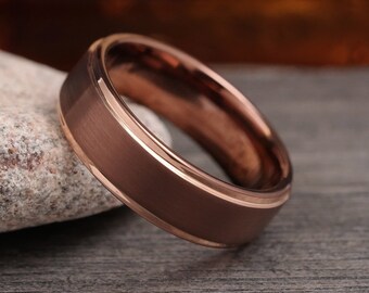 Alliance pour homme, bague en tungstène café marron, bague pour homme, alliance, alliance pour homme, bague d'anniversaire, bague en tungstène