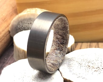 Tungsten Deer Antler Mens Wedding Band: Brushed Finish