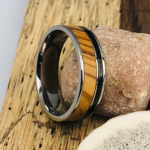 Olive Wood Ring, Olive Wood Wedding Band, Wood Wedding Band, Mens Wedding Band, Wood Ring, Titanium Ring, Anniversary Engagement
