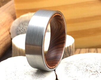 Ironwood Ring, Wooden Wedding Band, Wooden Wedding Ring, Brushed Tungsten Wedding Band Men Tungsten Ring