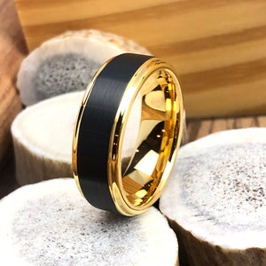 Gold Tungsten Wedding Band, Black Tungsten Wedding Ring, Tungsten Ring Men, 6mm 8mm Tungsten Carbide Ring, Black Wedding Ring, Black Ring image 3