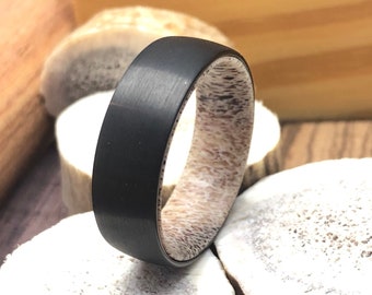Antler Tungsten Ring, Hunters Wedding Band, Tungsten Ring Men Wedding Band, Antler Wedding Band Men Antler Ring Black Tungsten Ring
