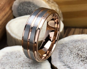 Mens Wedding Band, Rose Gold Tungsten Wedding Band, Tungsten Ring Men, Tungsten Carbide Ring, Womens Wedding Band, Promise Ring