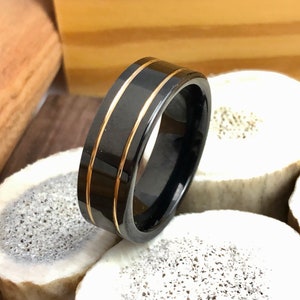 Black Wedding Band, Rose Gold Tungsten Wedding Ring, Mens Wedding Band, Tungsten Ring, Black Wedding Ring, Black Ring, Mens Ring, 8mm Ring