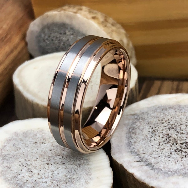 Mens Wedding Band, Rose Gold Tungsten Wedding Band, Tungsten Ring Men, Tungsten Carbide Ring, Womens Wedding Band, Promise Ring