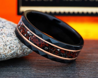 Meteorite Dinosaur Bone Ring: Black Tungsten Wedding Band