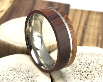 Whiskey Barrel Titanium Ring with Iron Wood, Mens Wedding Band, Tennessee Bourbon Ring, Anniversary Engagement Ring, Titanium Whiskey Ring