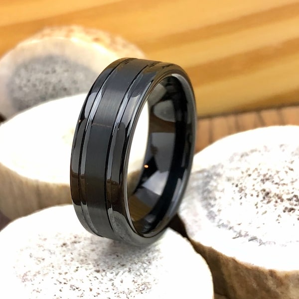 Schwarzer Hartmetall-Herren Ehering