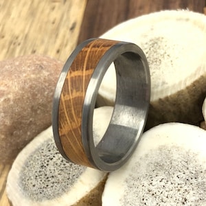 Classic Tungsten Whiskey Barrel Wood Wedding Band, Mens Wedding Band, Whiskey Barrel Ring, Whiskey Wood Ring Brushed Tungsten Wood Ring