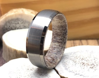 Deer Antler Gunmetal Dark Gray Tungsten Wedding Band Men Hunters Wedding Band Mens Wedding Ring Tungsten Carbide Ring Men
