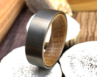 Whiskey Barrel Wood Tungsten Ring - Mens Wedding Band