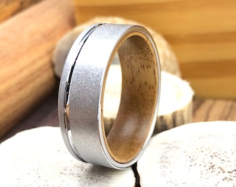 Sandblasted Tungsten Ring, Wood Tungsten Wedding Band, Koa Wood Wedding Ring Men, Tungsten Ring Men, Wood Ring Men