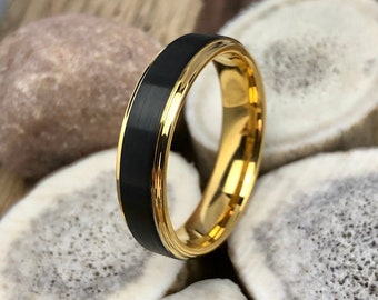 Alliance en tungstène doré, alliance en tungstène noir, bague en tungstène pour homme, bague en carbure de tungstène 6 mm 8 mm, alliance noire, bague noire