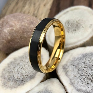 Gold Tungsten Wedding Band, Black Tungsten Wedding Ring, Tungsten Ring Men, 6mm 8mm Tungsten Carbide Ring, Black Wedding Ring, Black Ring image 1