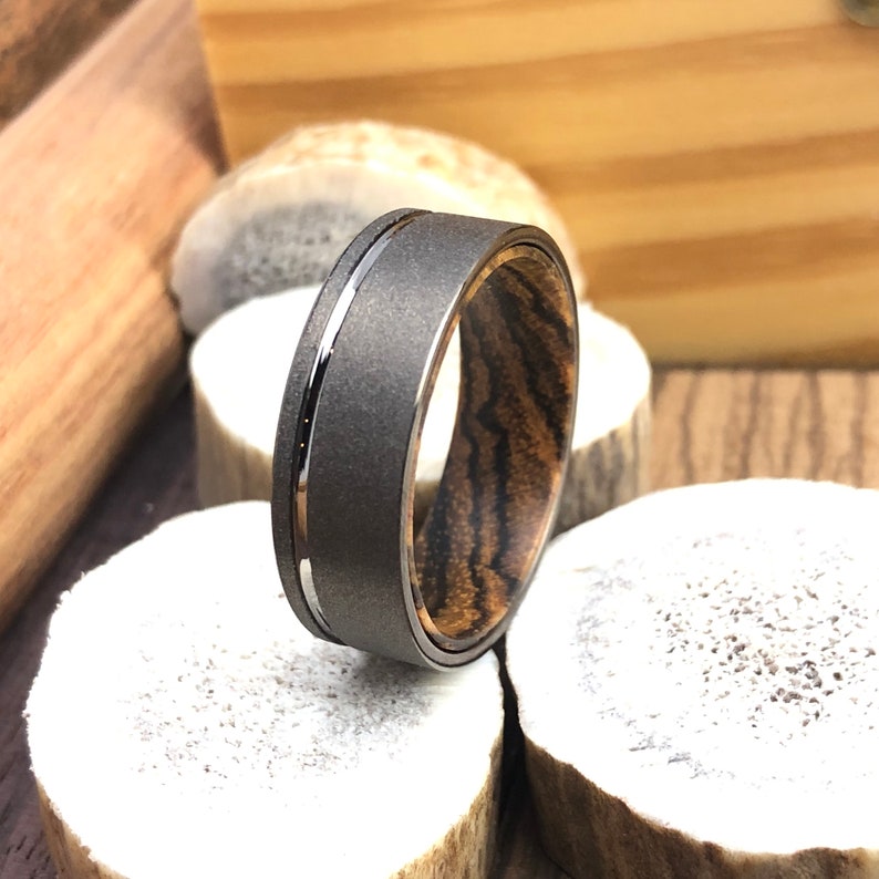 Sandblasted Ring Wood Sleeve Tungsten Ring Men Wedding Band Bocote Wood Sleeve Ring Sandblasted Tungsten Ring For Men
