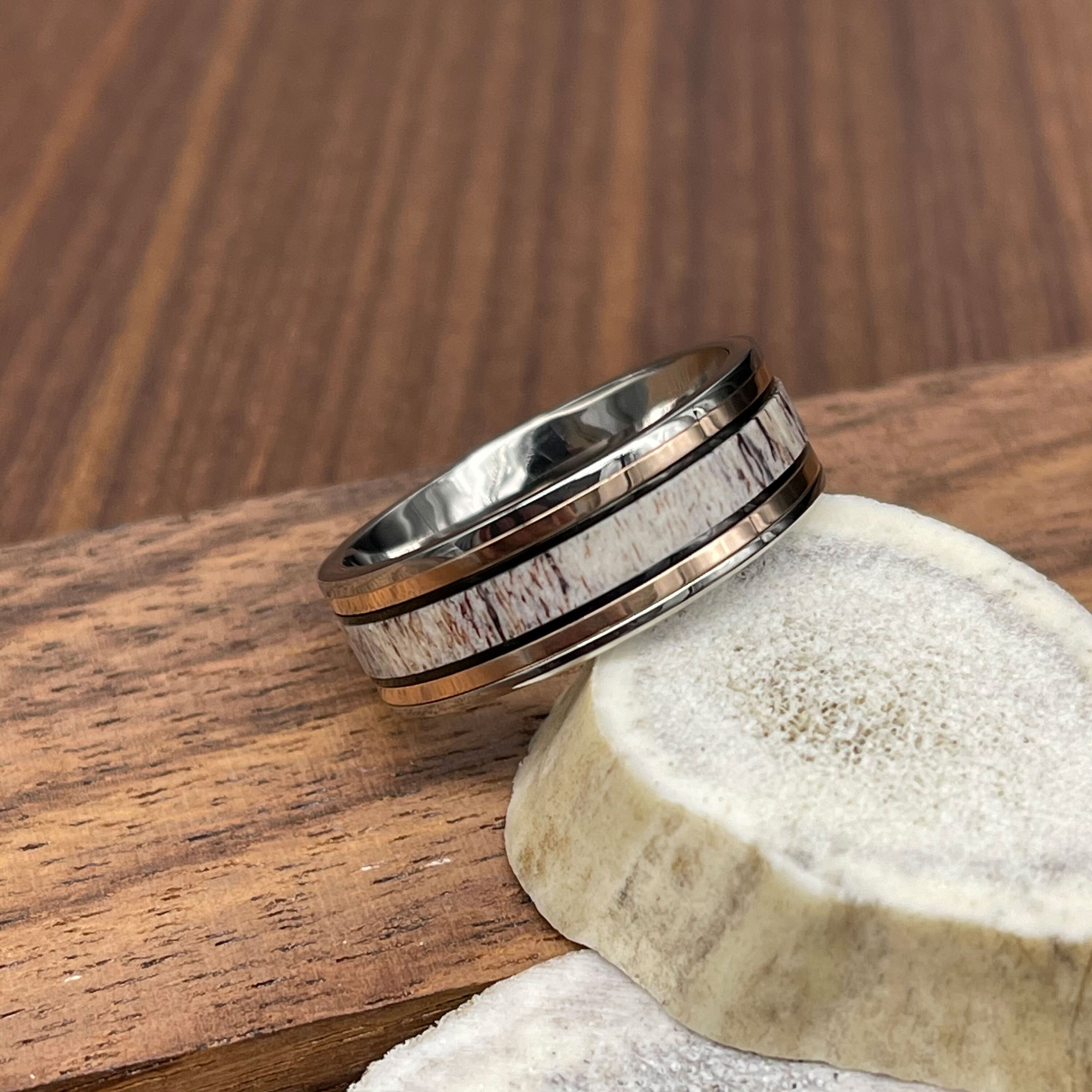 Mens Wedding Band Antler Ring Antler Wedding Band Rose Etsy