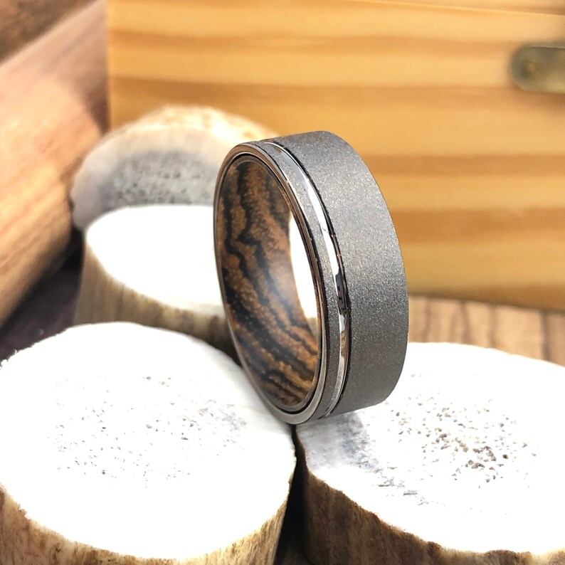 Sandblasted Ring Wood Sleeve Tungsten Ring Men Wedding Band Bocote Wood Sleeve Ring Sandblasted Tungsten Ring For Men