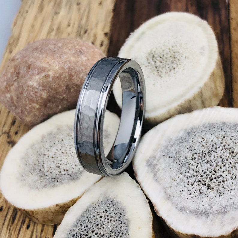 Mens Wedding Band Hammered Tungsten Wedding Ring Tungsten Etsy
