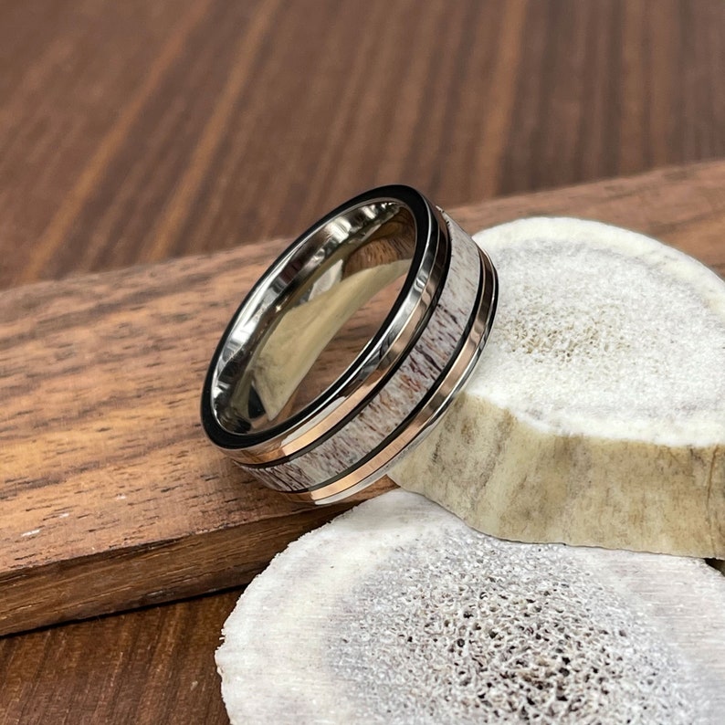 Mens Wedding Band Antler Ring Antler Wedding Band Rose Etsy