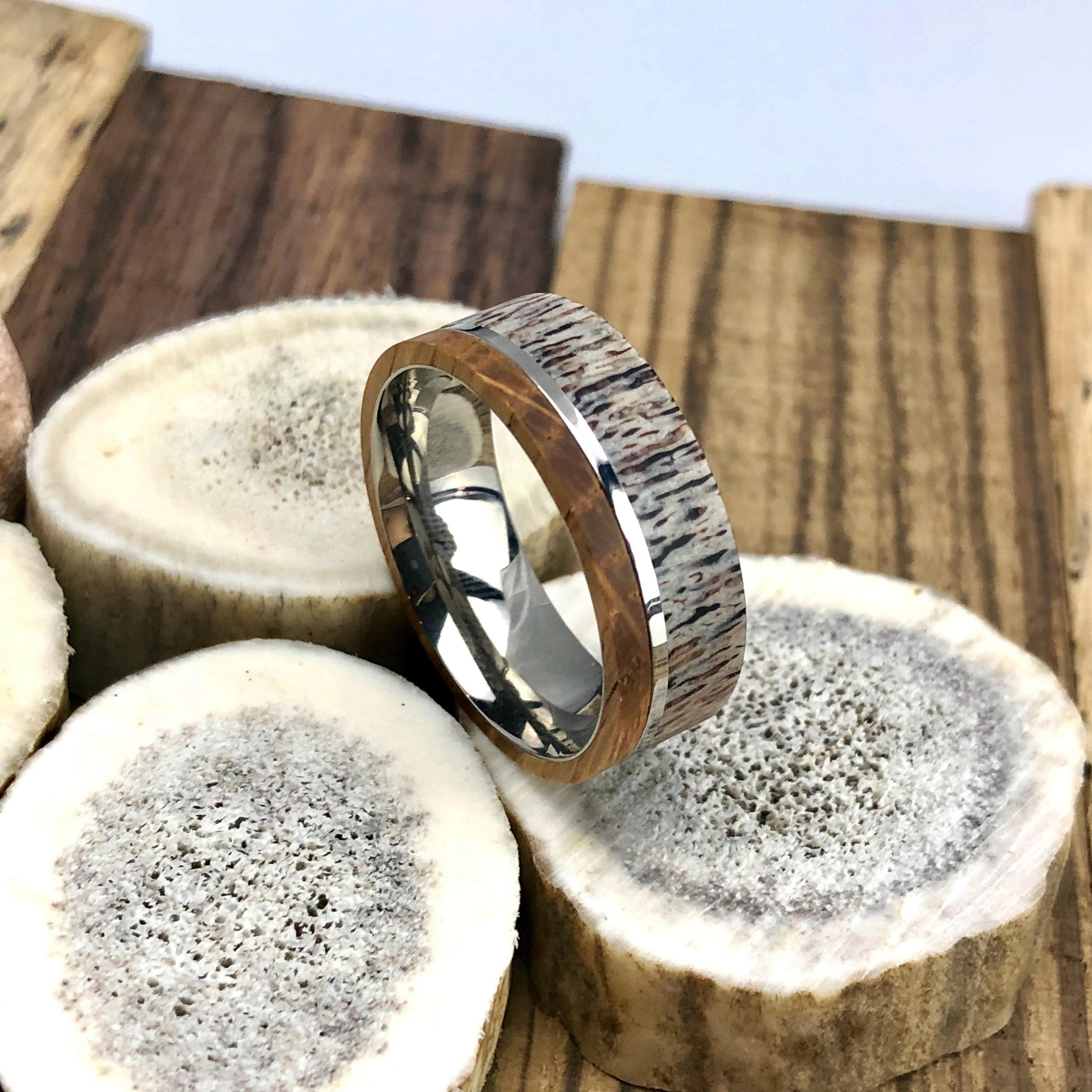 Whiskey Barrel Ring Antler Ring Mens Wedding Band Antler Etsy