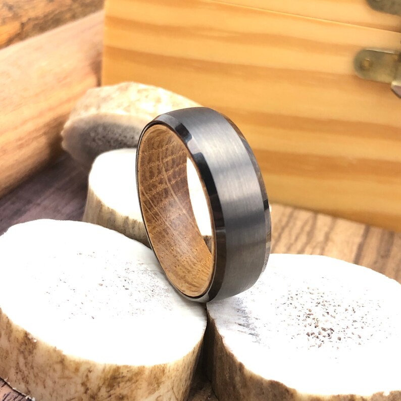 Whiskey Wood Wedding Band Whiskey Barrel Ring Tungsten Ring - Etsy