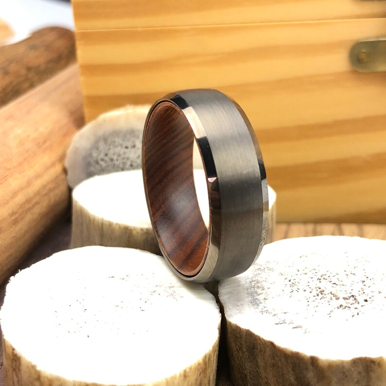 Mens Wedding Band Tungsten Wood Ring Mens Rings Wood Sleeve Etsy