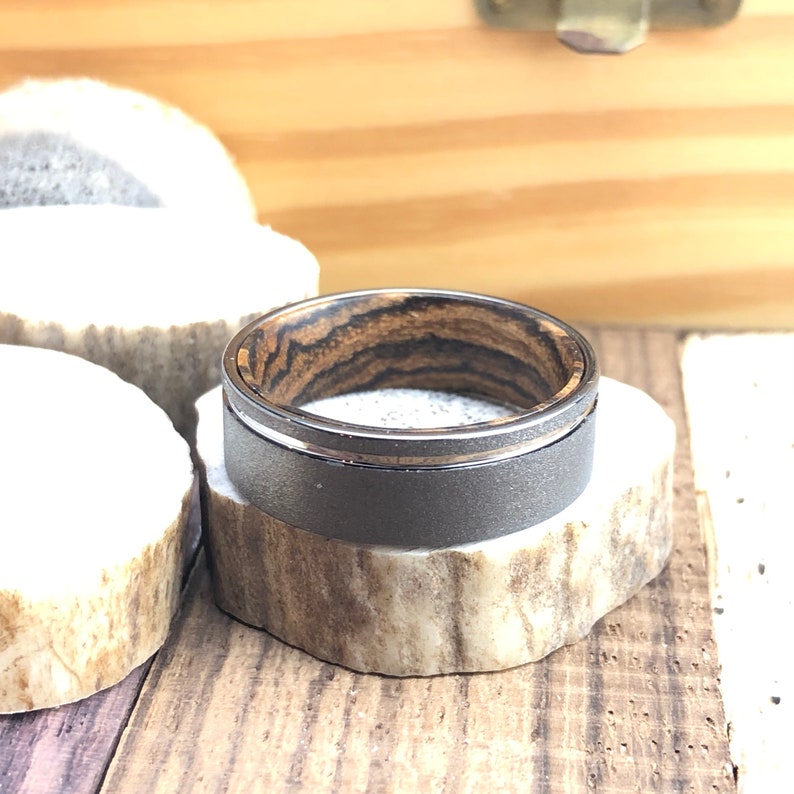 Sandblasted Ring Wood Sleeve Tungsten Ring Men Wedding Band Bocote Wood Sleeve Ring Sandblasted Tungsten Ring For Men