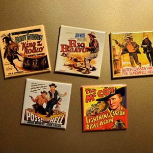 Western Movie Metal Magnets / Fun Kitsch Retro Cowboy Vintage Kitchen Magnets / 2x2 Metal