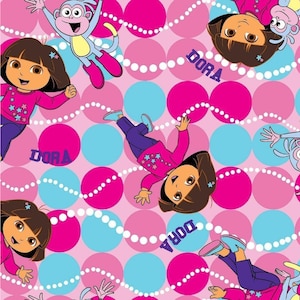 Dora Best Friends Toss Pink Fabric by Springs Creative - BTY - OOP