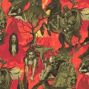 Alexander Henry Haunted House Midnight Shadows Reaper Fire Fabric-OOP