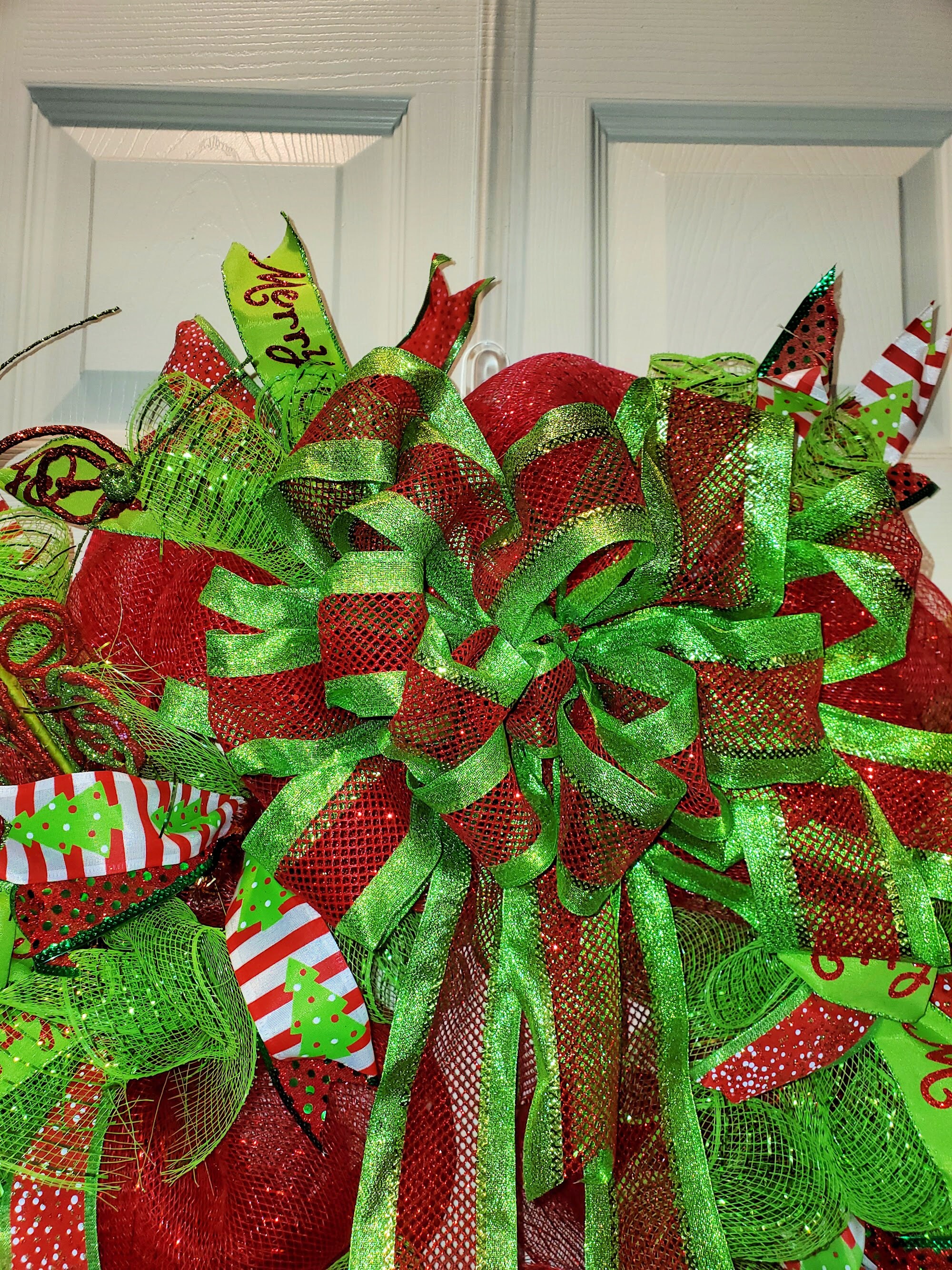 Beautiful Christmas Deco Mesh Green and Red Holiday Wreath - Etsy