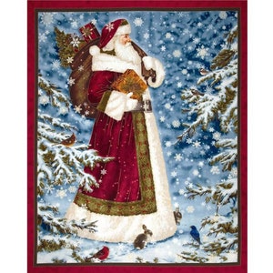 Santa Father Christmas Winter St Nicholas Panel Quilt Fabric-RARE-OOP