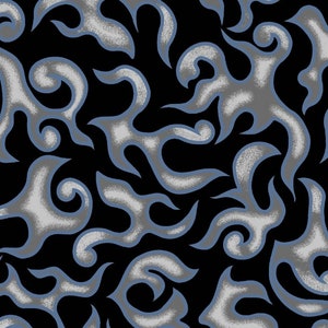 On Fire Gray Flame on Black Novelty Cotton Fabric-BTY