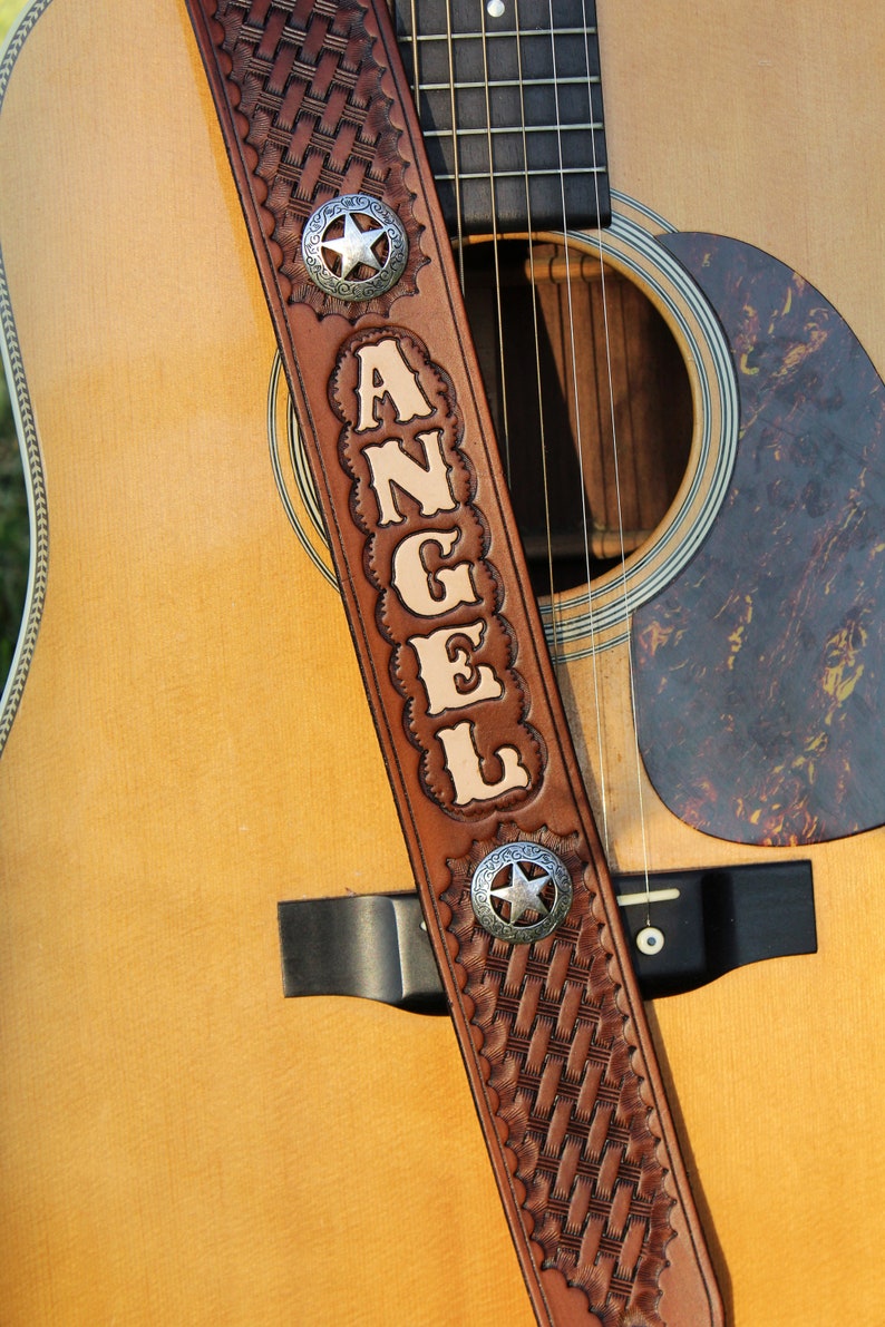 Custom Texas Star Guitar Strap Brown Handmade Guitar Strap Etsy
