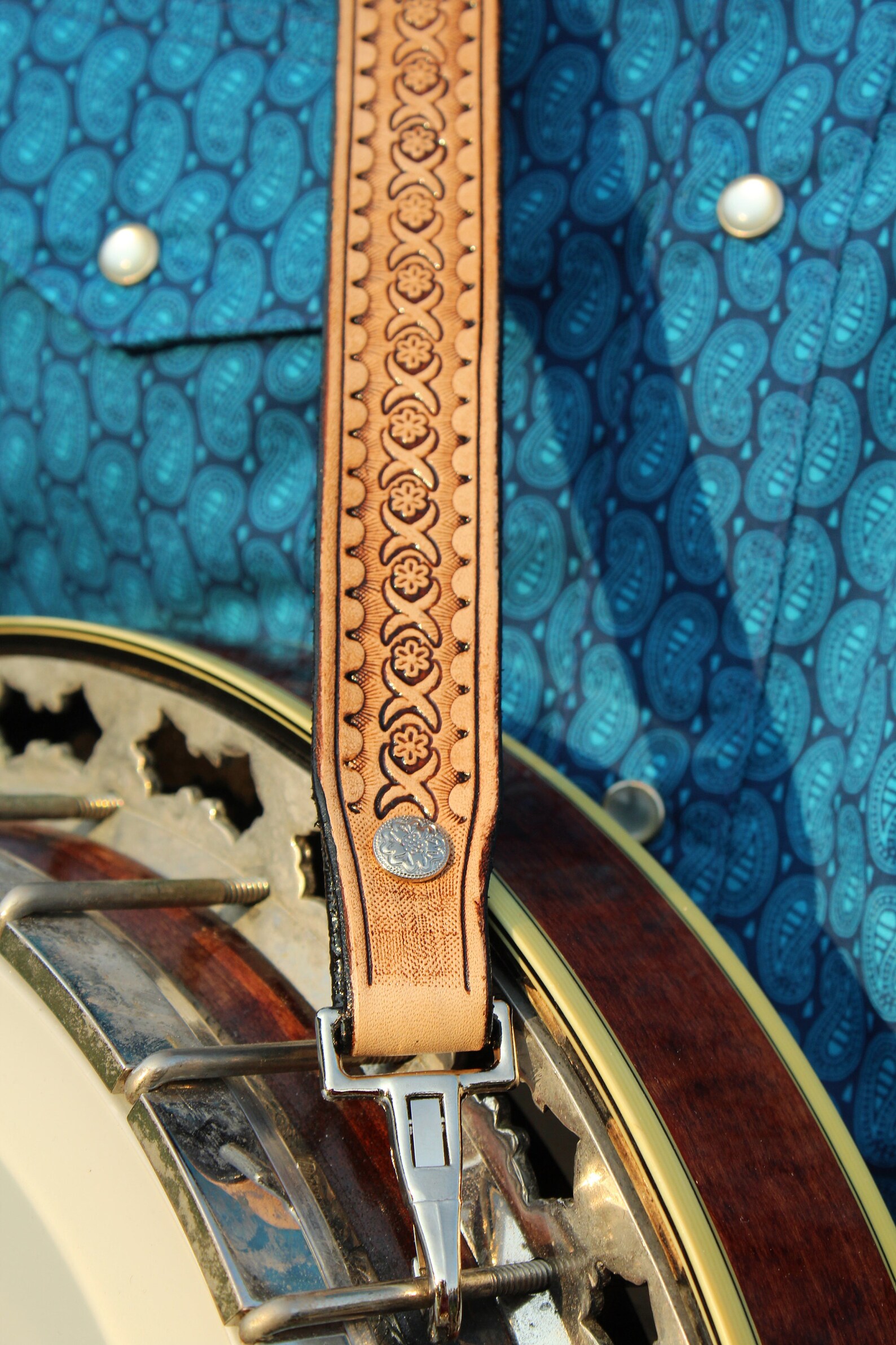 Custom Leather Banjo Strap Handmade Antiqued Banjo Strap Etsy
