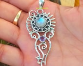Moonstone Amethyst Pendant, 925 Silver Pendant, June Birthstone, Blue Flash Pendant, One Of A Kind Pendant, Healing, Duel Pendant
