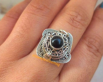 Poison Ring, Natural Black Onyx Ring, Secret Compartment Ring,92.5%  Silver Ring, Openable  Ring, Mother's day Gifts