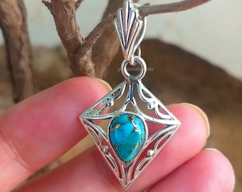 Ciondolo turchese, argento sterling 925, ciondolo artigianale, gioielli in turchese, regalo per lei, ciondolo pietra preziosa cielo, ciondol