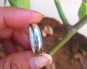 Bague/alliance en argent sterling à 92,5%, anneau de toupie, anneau de pouce, bague de méditation, anneau bohème, bague de promesse, anneau d'amour, cadeau pour lui