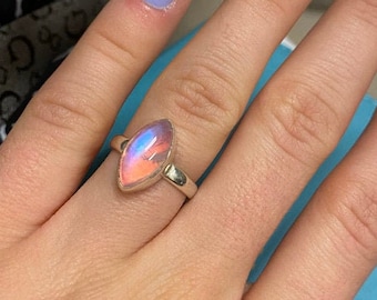Rosa månstensring: 925 sterlingsilverring med vattendroppar i bohemisk stil