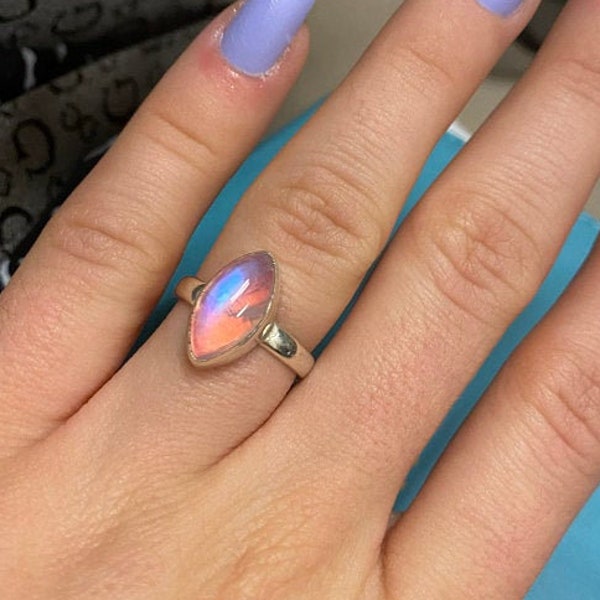 Natural Moonstone ring, 92.5% silver ring, Pink moonstone Ring,  Water-drop stone ring, Boho Statements Ring, Midi Ring,Hippie Style Ring