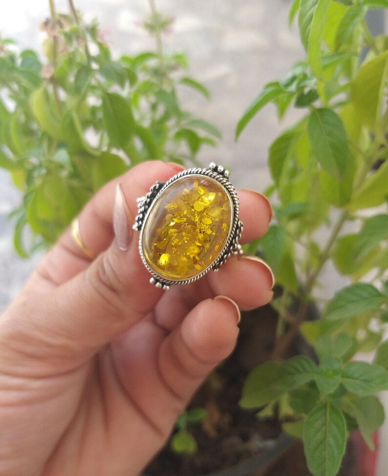 Baltic Amber ring 92.5% Silver Ring Boho Statement image 0