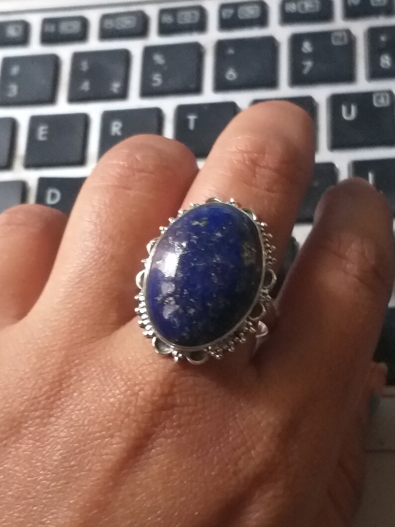 Natural lapis lazuli Ring, 92.5% Sterling Silver Ring, Gifts for Her, Birthday Gifts, Bohostyle Ring, Handmade jewelry , Promise Ring image 3